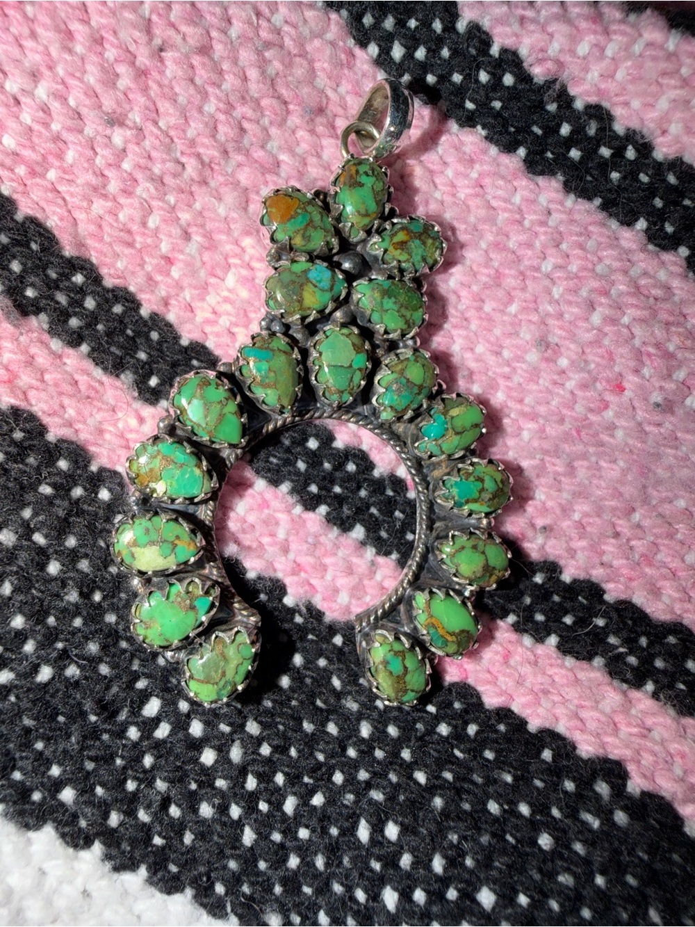 Green Turquoise Cluster Pendant Necklace - Sterling Look